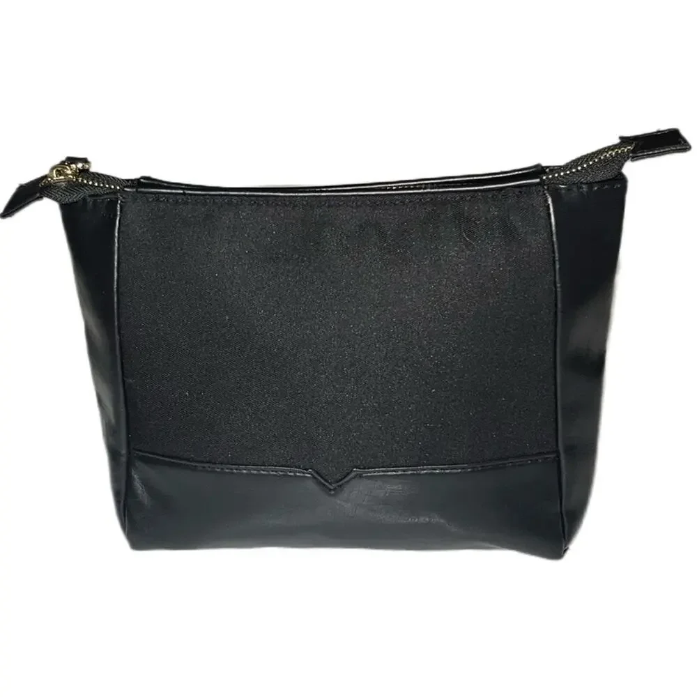J. Mendel Cosmetic Clutch Bag black faux leather gold zipper
